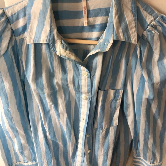 Free People Elisha blouse button down blue & white - Picture 3 of 6